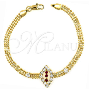 Oro Laminado Fancy Bracelet, Gold Filled Style with Garnet and White Cubic Zirconia, Polished, Golden Finish, 5.024.007 (18 MM Thickness, 7 Inches Length)