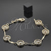 Oro Laminado Fancy Bracelet, Gold Filled Style Flower Design, with White Cubic Zirconia, Diamond Cutting Finish, Golden Finish, 5.027.012 (10 MM Thickness, 7 Inches Length)