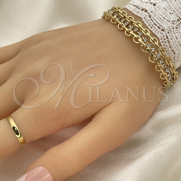 Oro Laminado Fancy Bracelet, Gold Filled Style with White Cubic Zirconia, Polished, Golden Finish, 5.020.001 (0.50 Gauge, 12 MM Thickness, 7 Inches Length)