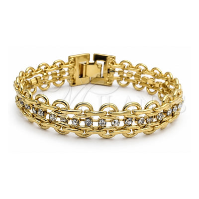 Oro Laminado Fancy Bracelet, Gold Filled Style with White Cubic Zirconia, Polished, Golden Finish, 5.020.001 (0.50 Gauge, 12 MM Thickness, 7 Inches Length)