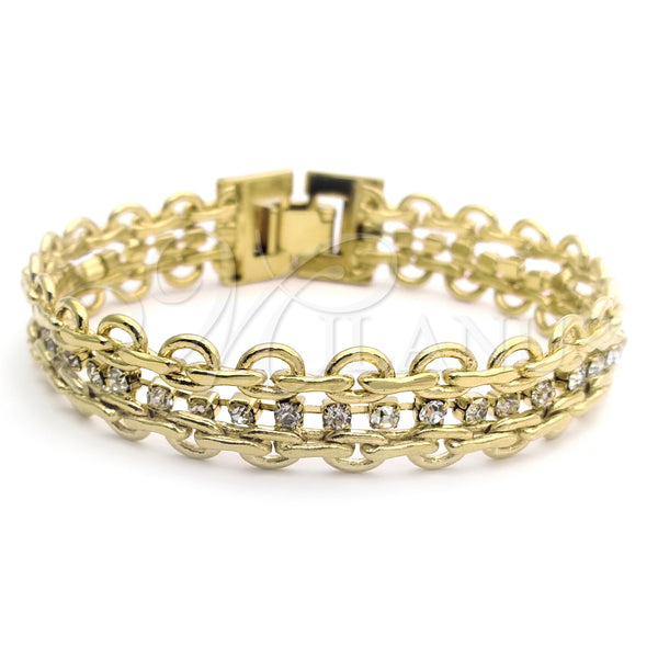 Oro Laminado Fancy Bracelet, Gold Filled Style with White Cubic Zirconia, Polished, Golden Finish, 5.020.001 (0.50 Gauge, 12 MM Thickness, 7 Inches Length)