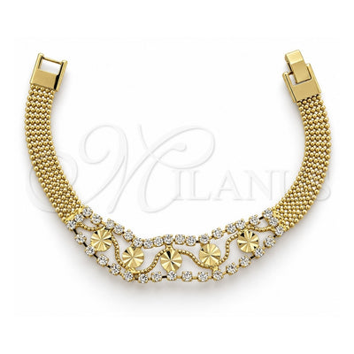 Oro Laminado Fancy Bracelet, Gold Filled Style with White Cubic Zirconia, Polished, Golden Finish, 5.022.009 (13 MM Thickness, 8 Inches Length)