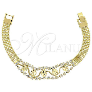 Oro Laminado Fancy Bracelet, Gold Filled Style with White Cubic Zirconia, Polished, Golden Finish, 5.022.009 (13 MM Thickness, 8 Inches Length)