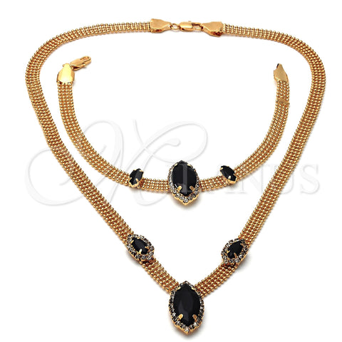 Oro Laminado Necklace and Bracelet, Gold Filled Style with White Cubic Zirconia, Polished, Golden Finish, 5.013.002
