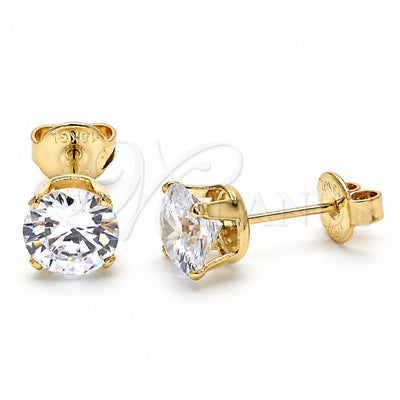 Oro Laminado Stud Earring, Gold Filled Style with White Cubic Zirconia, Polished, Golden Finish, 5.128.019