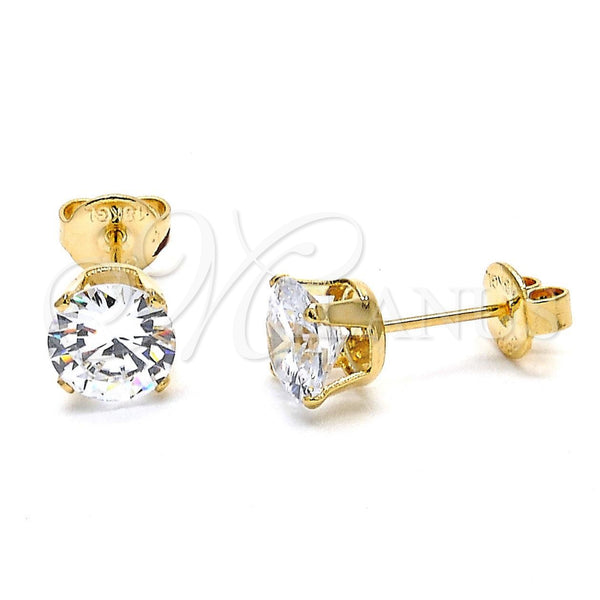 Oro Laminado Stud Earring, Gold Filled Style with White Cubic Zirconia, Polished, Golden Finish, 5.128.019