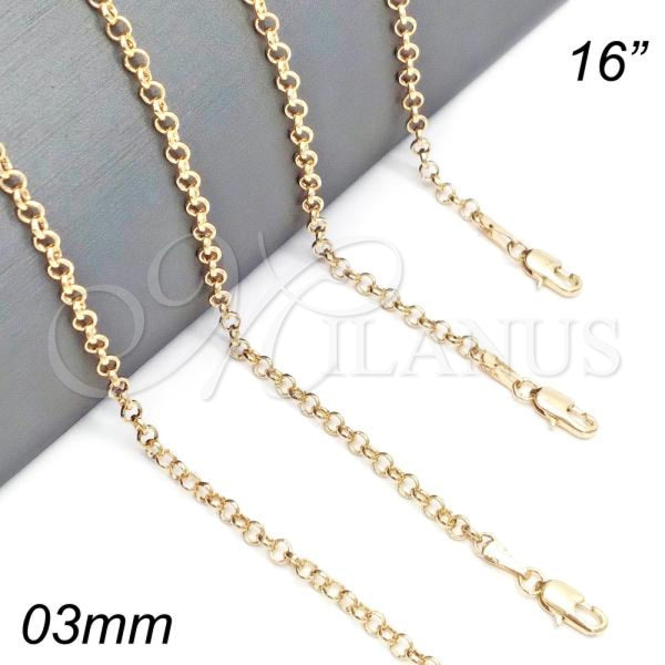 Oro Laminado Basic Necklace, Gold Filled Style Rolo Design, Polished, Golden Finish, 5.223.021.16 (0.80 Gauge, 03 MM Thickness, 16 Inches Length)