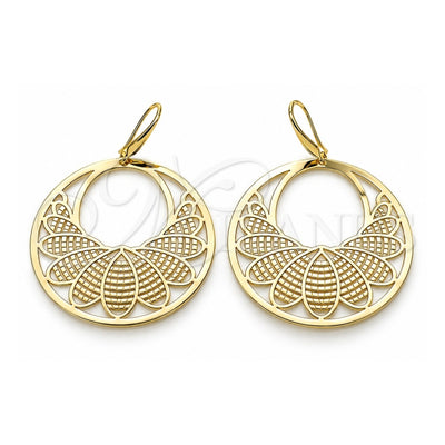 Oro Laminado Dangle Earring, Gold Filled Style Leaf Design, Polished, Golden Finish, 5.077.001