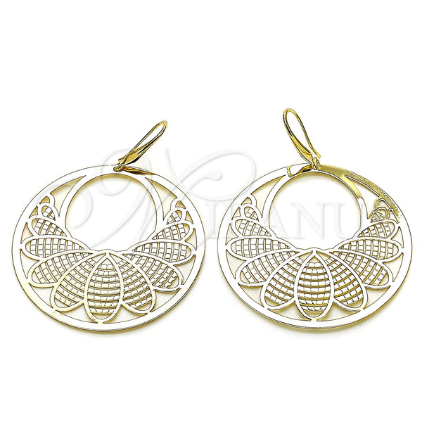 Oro Laminado Dangle Earring, Gold Filled Style Leaf Design, Polished, Golden Finish, 5.077.001
