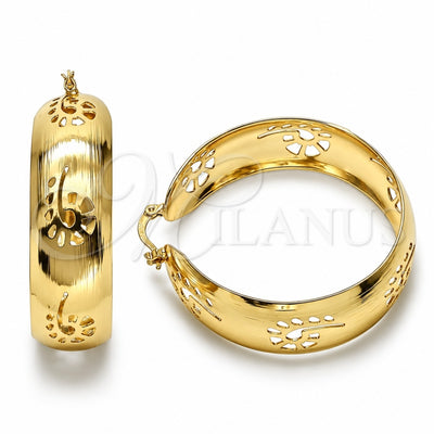 Oro Laminado Large Hoop, Gold Filled Style Flower Design, Brushed Finish, Golden Finish, 5.150.003.45