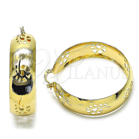 Oro Laminado Large Hoop, Gold Filled Style Flower Design, Brushed Finish, Golden Finish, 5.150.003.45