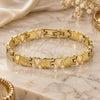 Oro Laminado Solid Bracelet, Gold Filled Style Heart and Heart Design, Polished, Golden Finish, 5.035.006 (08 MM Thickness, 8 Inches Length)