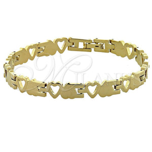 Oro Laminado Solid Bracelet, Gold Filled Style Heart and Heart Design, Polished, Golden Finish, 5.035.006 (08 MM Thickness, 8 Inches Length)