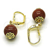 Oro Laminado Dangle Earring, Gold Filled Style Ball Design, with Brown Goldstone Venturina, Polished, Golden Finish, 5.123.011