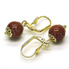 Oro Laminado Dangle Earring, Gold Filled Style Ball Design, with Brown Goldstone Venturina, Polished, Golden Finish, 5.123.011