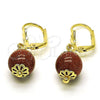 Oro Laminado Dangle Earring, Gold Filled Style Ball Design, with Brown Goldstone Venturina, Polished, Golden Finish, 5.123.011