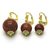 Oro Laminado Dangle Earring, Gold Filled Style Ball Design, with Brown Goldstone Venturina, Polished, Golden Finish, 5.123.011