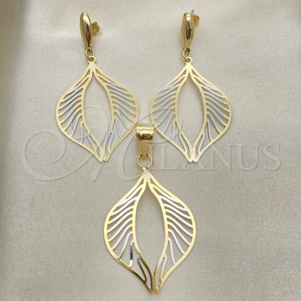 Oro Laminado Earring and Pendant Adult Set, Gold Filled Style Leaf Design, Polished, Golden Finish, 5.048.008