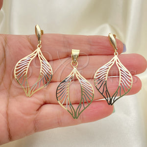 Oro Laminado Earring and Pendant Adult Set, Gold Filled Style Leaf Design, Polished, Golden Finish, 5.048.008