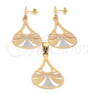 Oro Laminado Earring and Pendant Adult Set, Gold Filled Style Polished, Tricolor, 5.044.004 for wholesale, main product view
