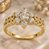 Oro Laminado Multi Stone Ring, Gold Filled Style Flower Design, with White Cubic Zirconia, Polished, Golden Finish, 5.165.002.06 (Size 6)