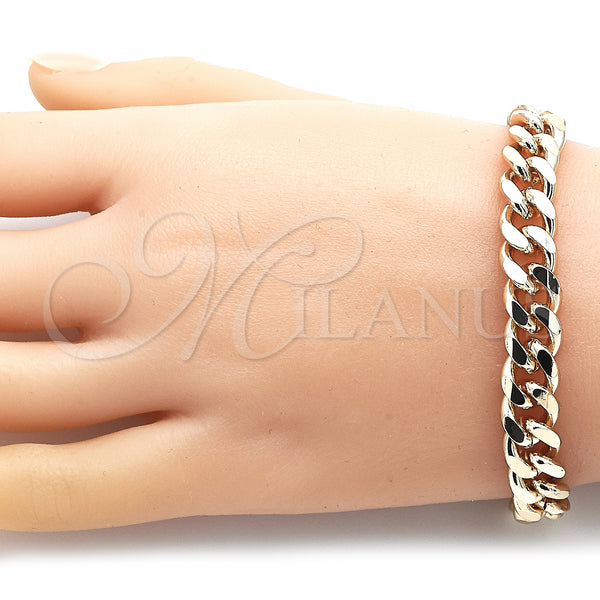 Oro Laminado Basic Bracelet, Gold Filled Style Miami Cuban Design, Polished, Golden Finish, 04.63.0130.08 (250 Gauge, 10 MM Thickness, 8 Inches Length)