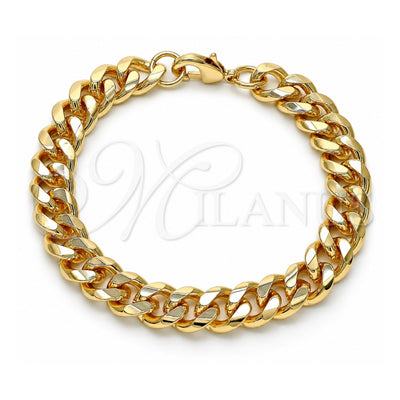 Oro Laminado Basic Bracelet, Gold Filled Style Miami Cuban Design, Polished, Golden Finish, 04.63.0130.08 (250 Gauge, 10 MM Thickness, 8 Inches Length)