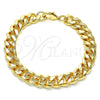 Oro Laminado Basic Bracelet, Gold Filled Style Miami Cuban Design, Polished, Golden Finish, 04.63.0130.08 (250 Gauge, 10 MM Thickness, 8 Inches Length)