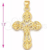 Oro Laminado Religious Pendant, Gold Filled Style Crucifix Design, Polished, Golden Finish, 5.192.024