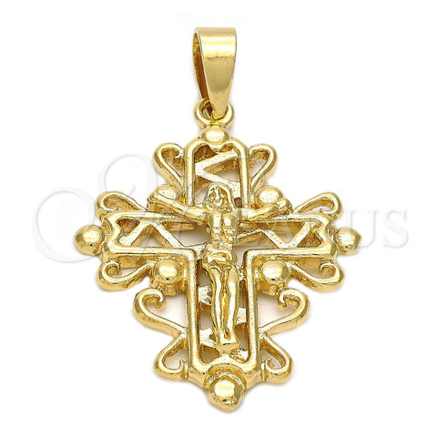 Oro Laminado Religious Pendant, Gold Filled Style Crucifix Design, Polished, Golden Finish, 5.188.002