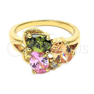 Oro Laminado Multi Stone Ring, Gold Filled Style with Multicolor Cubic Zirconia, Polished, Golden Finish for wholesale, main product view