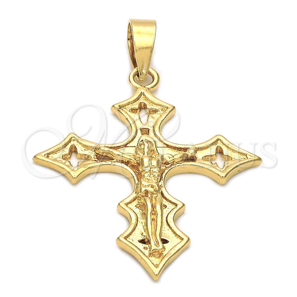Oro Laminado Religious Pendant, Gold Filled Style Crucifix Design, Polished, Golden Finish, 5.188.024