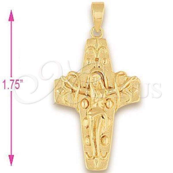 Oro Laminado Religious Pendant, Gold Filled Style Buffalo Design, Diamond Cutting Finish, Golden Finish, 5.188.005