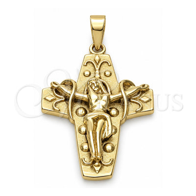 Oro Laminado Religious Pendant, Gold Filled Style Buffalo Design, Diamond Cutting Finish, Golden Finish, 5.188.005
