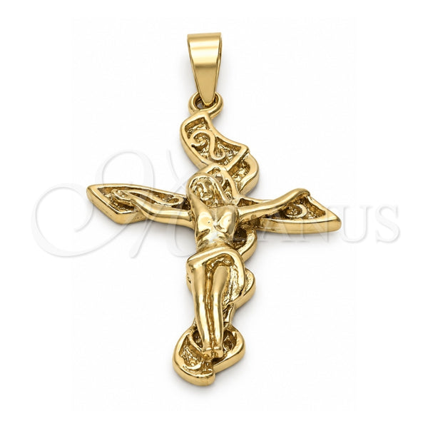 Oro Laminado Religious Pendant, Gold Filled Style Crucifix Design, Diamond Cutting Finish, Golden Finish, 5.192.035