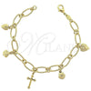 Oro Laminado Charm Bracelet, Gold Filled Style Cherry Design, Diamond Cutting Finish, Golden Finish, 5.020.007 (06 MM Thickness, 7 Inches Length)