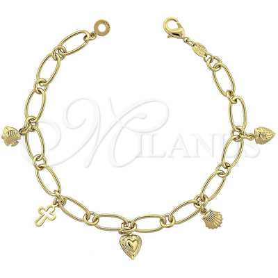 Oro Laminado Charm Bracelet, Gold Filled Style Polished, Golden Finish, 5.022.004 (8 Inches Length) for wholesale, main product view