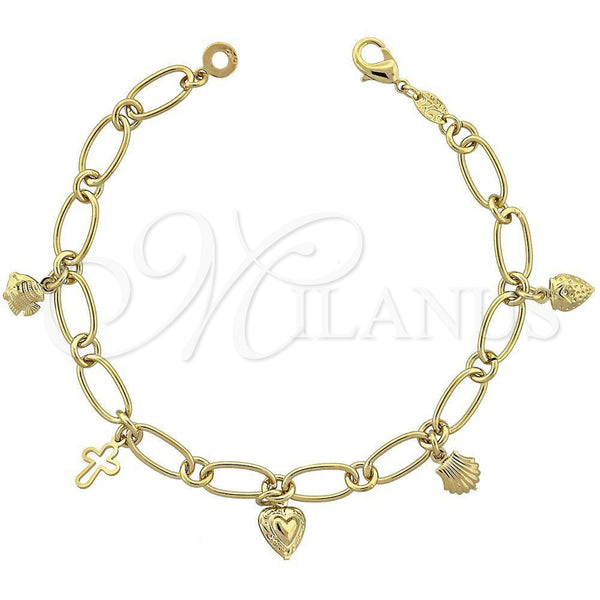 Oro Laminado Charm Bracelet, Gold Filled Style Polished, Golden Finish, 5.022.004 (8 Inches Length)