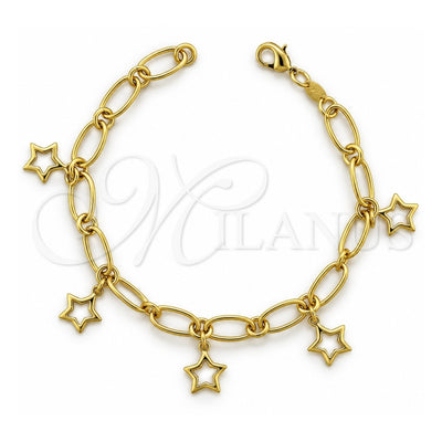 Oro Laminado Charm Bracelet, Gold Filled Style Star Design, Polished, Golden Finish, 5.021.003 (08 MM Thickness, 8 Inches Length)