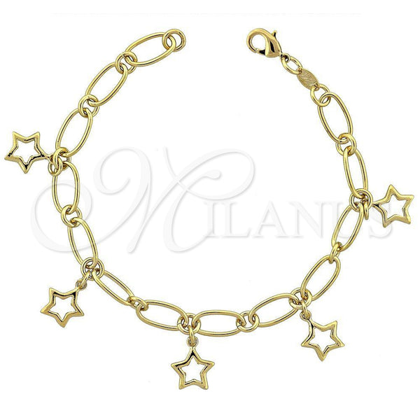 Oro Laminado Charm Bracelet, Gold Filled Style Star Design, Polished, Golden Finish, 5.021.003 (08 MM Thickness, 8 Inches Length)