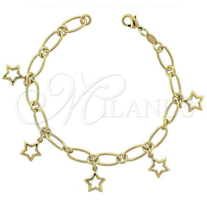 Oro Laminado Charm Bracelet, Gold Filled Style Star Design, Polished, Golden Finish, 5.021.003 (08 MM Thickness, 8 Inches Length)