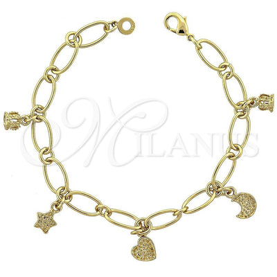 Oro Laminado Charm Bracelet, Gold Filled Style Crown Design, Diamond Cutting Finish, Golden Finish, 5.025.002 for wholesale, main product view