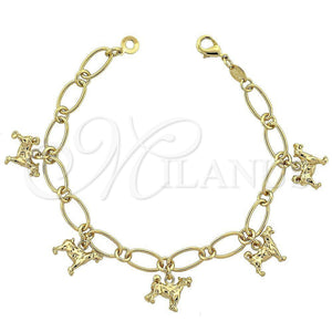 Oro Laminado Charm Bracelet, Gold Filled Style Dog Design, Diamond Cutting Finish, Golden Finish, 5.019.002 (08 MM Thickness, 8 Inches Length)