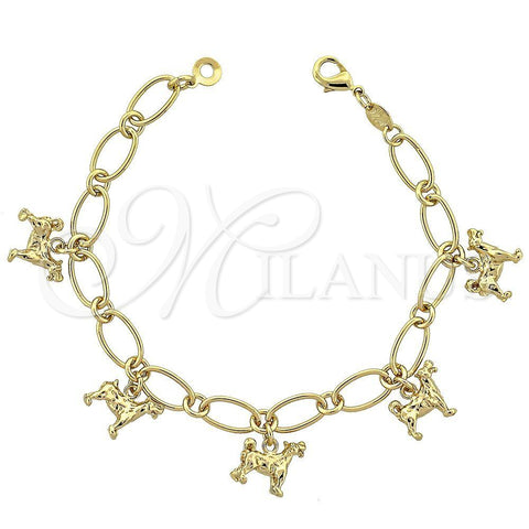 Oro Laminado Charm Bracelet, Gold Filled Style Dog Design, Diamond Cutting Finish, Golden Finish, 5.019.002 (08 MM Thickness, 8 Inches Length)