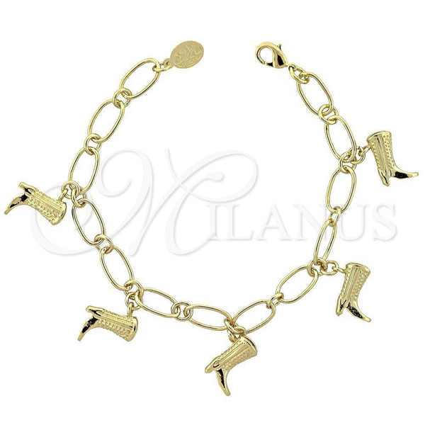 Oro Laminado Charm Bracelet, Gold Filled Style Shoes Design, Polished, Golden Finish, 5.022.008 (7 Inches Length)