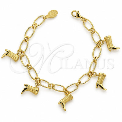 Oro Laminado Charm Bracelet, Gold Filled Style Shoes Design, Polished, Golden Finish, 5.022.008 (7 Inches Length)