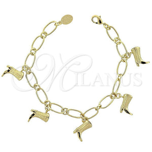 Oro Laminado Charm Bracelet, Gold Filled Style Shoes Design, Polished, Golden Finish, 5.022.008 (7 Inches Length)