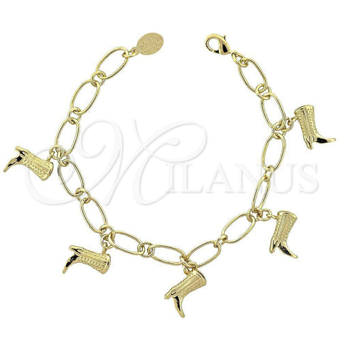 Oro Laminado Charm Bracelet, Gold Filled Style Shoes Design, Polished, Golden Finish, 5.022.008 (7 Inches Length)