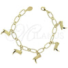 Oro Laminado Charm Bracelet, Gold Filled Style Shoes Design, Polished, Golden Finish, 5.022.008 (7 Inches Length)