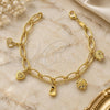 Oro Laminado Charm Bracelet, Gold Filled Style Strawberry and Fish Design, Diamond Cutting Finish, Golden Finish, 5.019.010 (14 MM Thickness, 8 Inches Length)